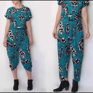 Vintage abstract jumpsuit romper coveralls 80s